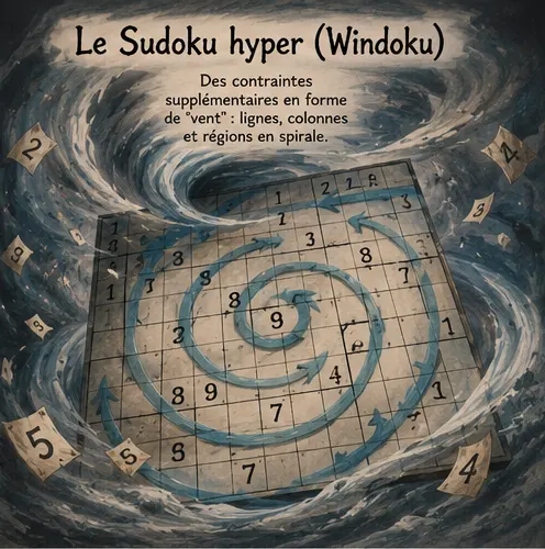 Grille de Sudoku hyper (Windoku) avec quatre régions grisées supplémentaires