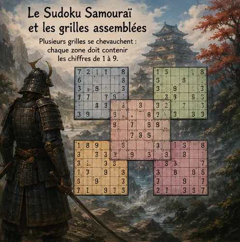 Sudoku Samouraï formé de cinq grilles 9×9 imbriquées